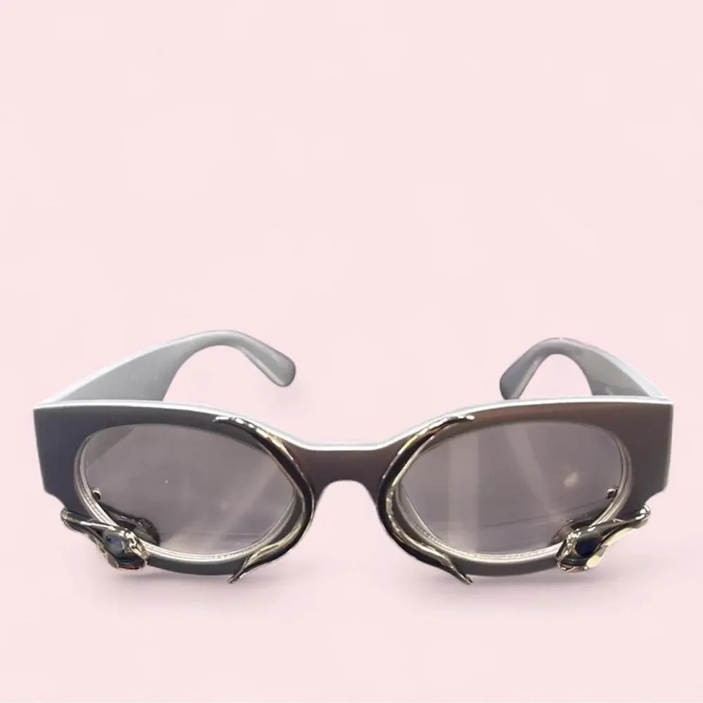 Sunglasses Unisex Grey with Silver Snake Detail Y2k futuristic cybergoth